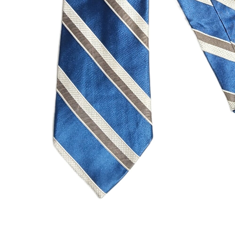 Van Heusen Silk Tie Men’s Long 62” Blue White Gray Stripe Designer Classic New